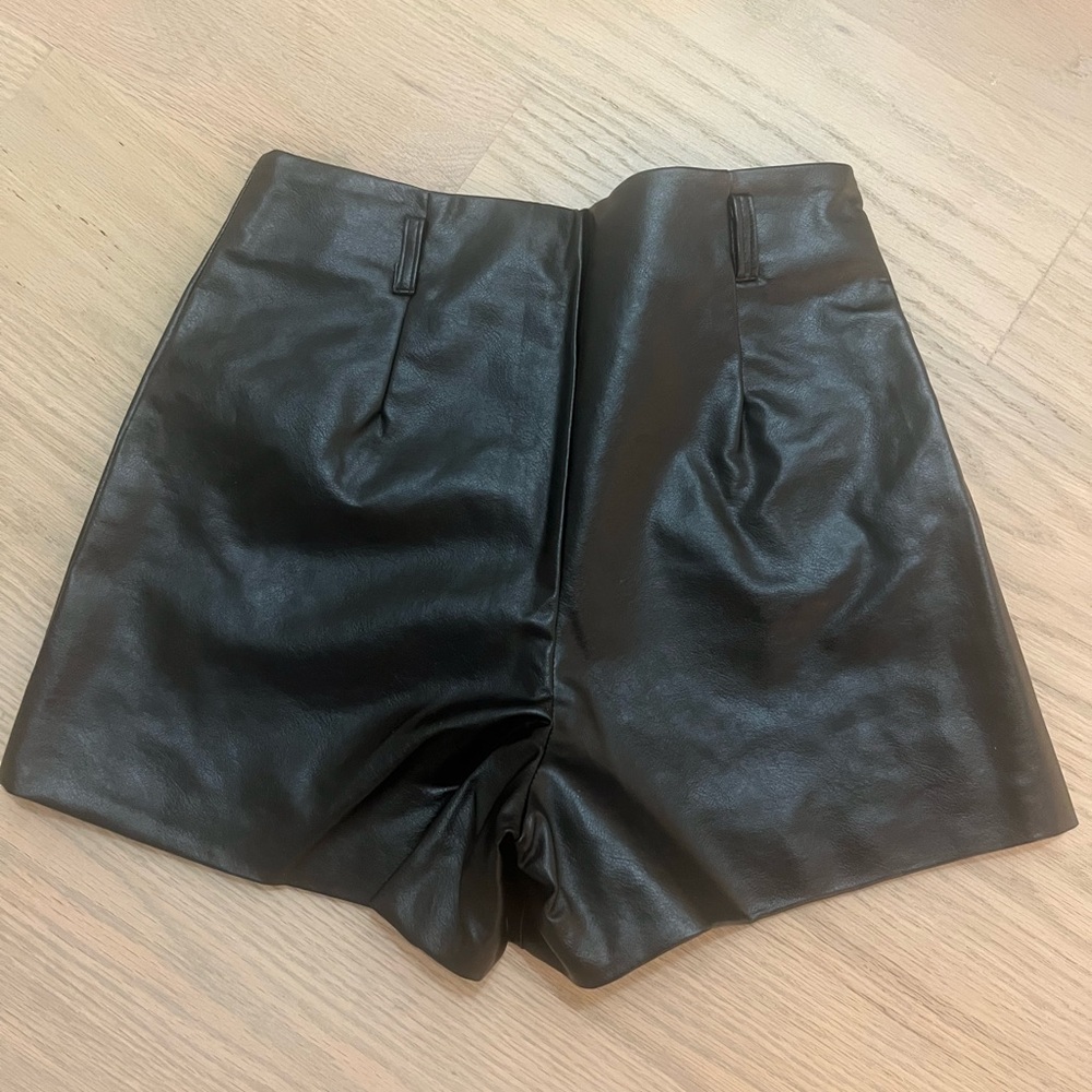 High Waist Black Leather Shorts